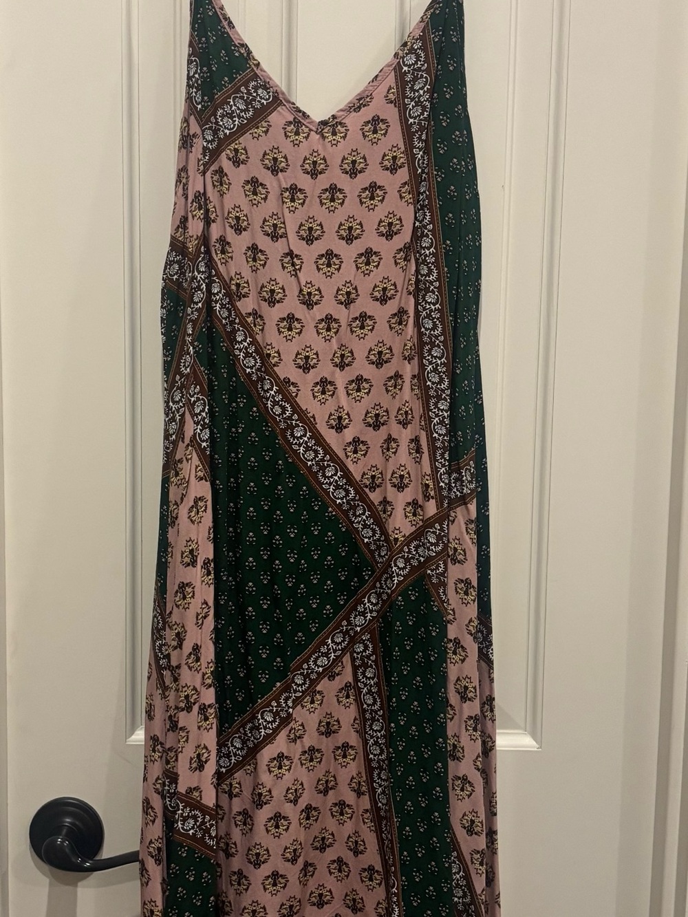 Sleeveless Patchwork Print Maxi Skirt - Pink & Dark Green